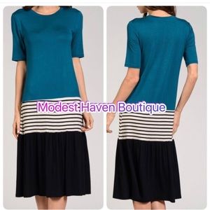 TEAL MULTI COLOR BLOCKED DRESS